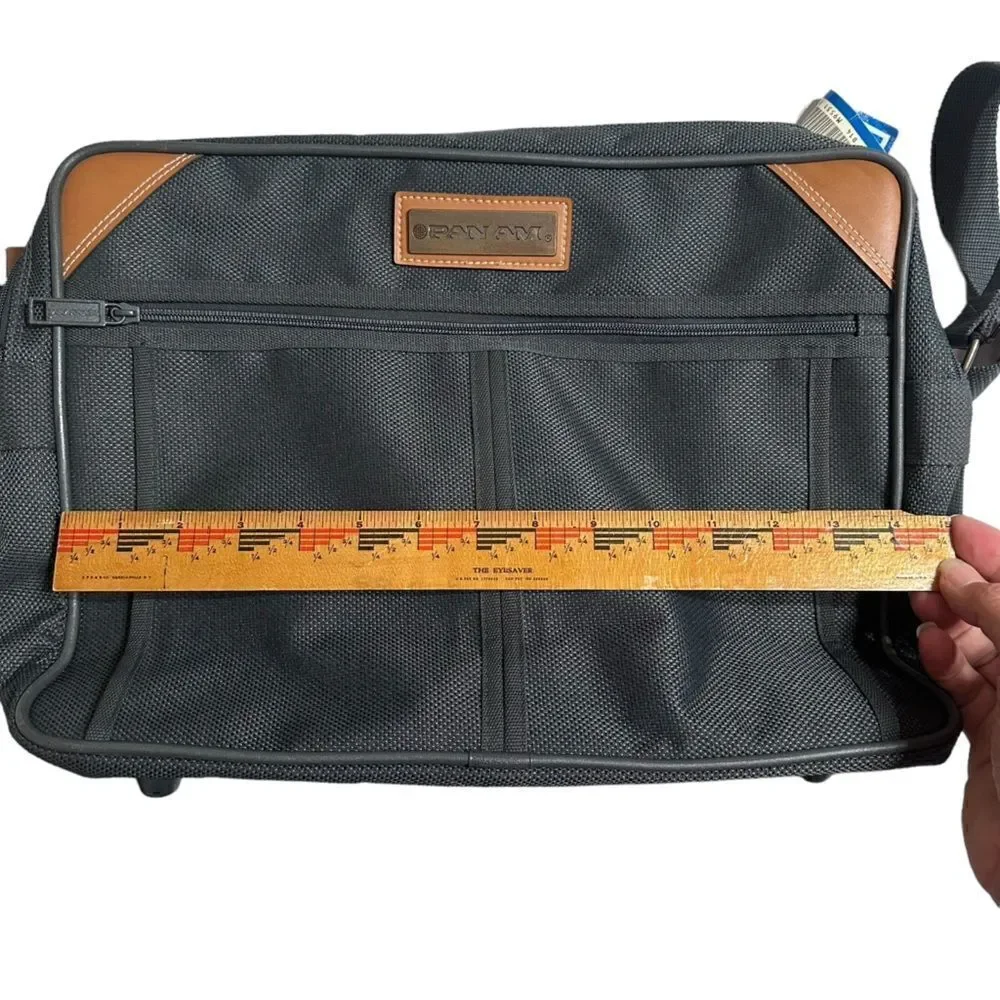 Vintage 80s Pan Am Charcoal canvas travel messenger bag with shoulder strap NWT